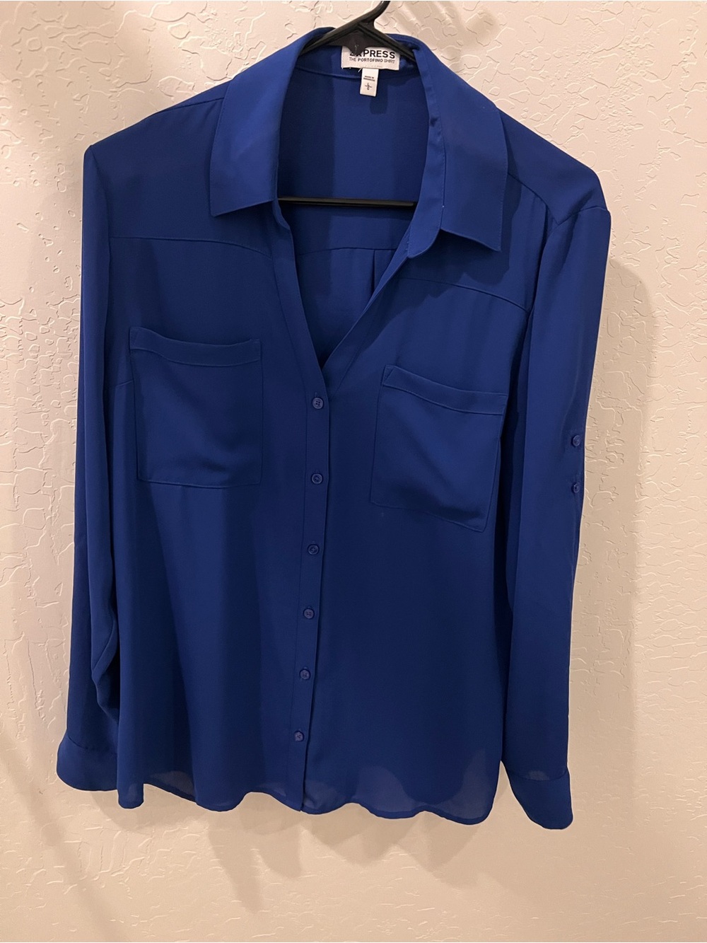 Express Women's Button-Front Long-Sleeve Shirt in Royal Blue